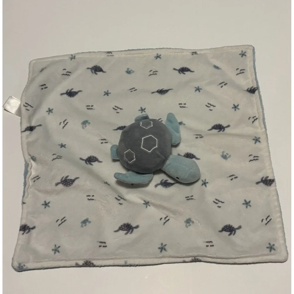 Carter's Blue & White Turtle Plush Security Blanket Lovey with Turtle Print